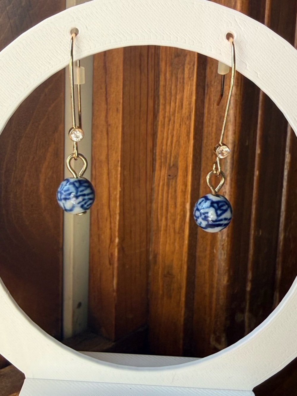 Source Unknown Gold-Tone Earrings with Blue Porcelain Beads
